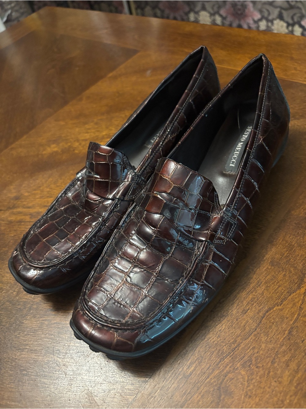 Sesto Meucci Men’s Croc-Embossed Loafers in Deep Brown